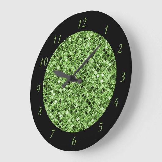 Eleganter Grüner Glitzer Glam Sparkle Chic Große Wanduhr (Winkel)