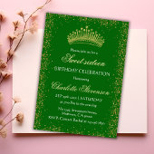 Eleganter grüner Glitzer Goldkrone Süße 16 Geburts Einladung