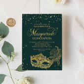 Eleganter grüner Glitzer Masquerade Quinceañera Einladung
