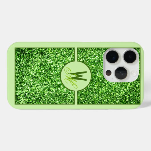Eleganter grüner Glitzer Mit Monogramm Case-Mate iPhone Hülle (Rückseite (Horizontal))