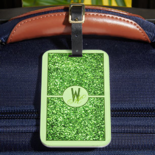 Eleganter grüner Glitzer Mit Monogramm Gepäckanhänger
