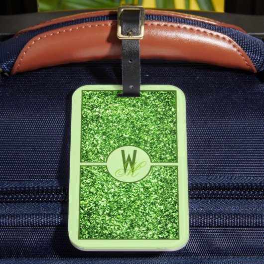 Eleganter grüner Glitzer Mit Monogramm Gepäckanhänger (Vorderseite Insitu 2)