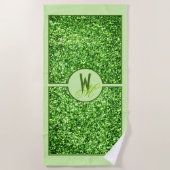 Eleganter grüner Glitzer Mit Monogramm Strandtuch (Vorderseite)