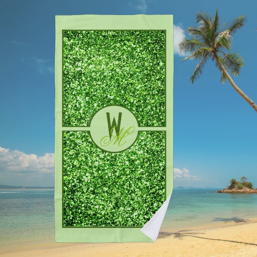 Eleganter grüner Glitzer Mit Monogramm Strandtuch