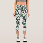 Eleganter grüner Glitzer Schwarzer Leopard-Tierdru Capri Leggings (Vorderseite)
