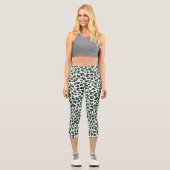 Eleganter grüner Glitzer Schwarzer Leopard-Tierdru Capri Leggings (Vorderseite)
