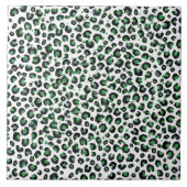 Eleganter grüner Glitzer Schwarzer Leopard-Tierdru Fliese (Vorderseite)