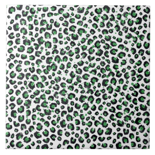 Eleganter grüner Glitzer Schwarzer Leopard-Tierdru Fliese (Vorderseite)