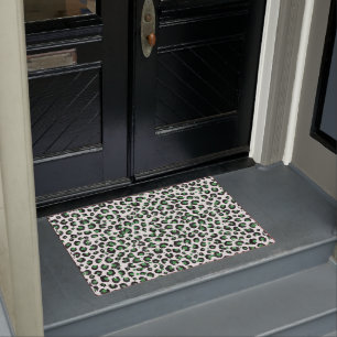Eleganter grüner Glitzer Schwarzer Leopard-Tierdru Fußmatte
