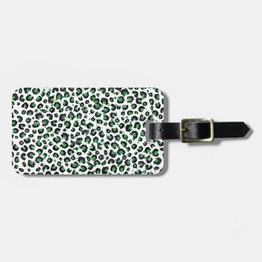 Eleganter grüner Glitzer Schwarzer Leopard-Tierdru Gepäckanhänger (Vorderseite horizontal)