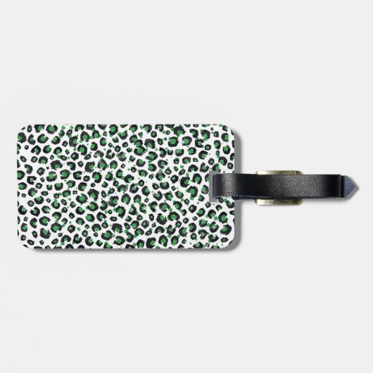 Eleganter grüner Glitzer Schwarzer Leopard-Tierdru Gepäckanhänger (Rückseite horizontal)