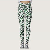 Eleganter grüner Glitzer Schwarzer Leopard-Tierdru Leggings (Vorderseite)