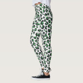 Eleganter grüner Glitzer Schwarzer Leopard-Tierdru Leggings (Links)
