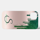 Eleganter grüner Glitzer Tropfen Rose Gold Case-Mate iPhone Hülle (Rückseite (Horizontal))