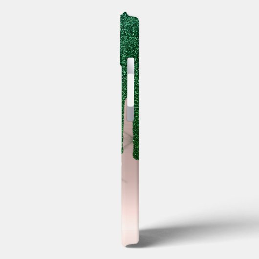 Eleganter grüner Glitzer Tropfen Rose Gold Case-Mate iPhone Hülle (Rückseite / Links)