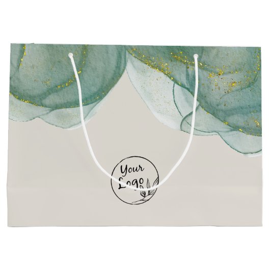 Eleganter grüner Glitzer Wasserfarbe Große Geschenktüte (Rückseite)