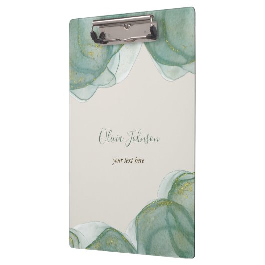 Eleganter grüner Glitzer Wasserfarbe Klemmbrett (Links)