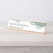 Eleganter grüner Glitzer Wasserfarbe Schreibtischnamensplakette (Vorderseite )