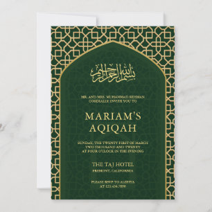 Eleganter grüner Gold islamischer Mihrab Aqiqah Einladung