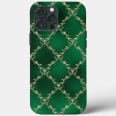 Eleganter grüner Golddamast Case-Mate iPhone Hülle (Rückseite)