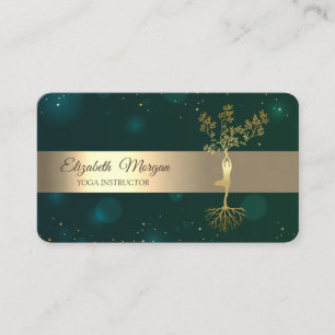 Eleganter grüner goldener Baum Yoga-Lehrer Visitenkarte