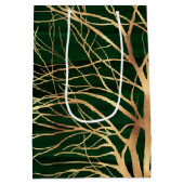 Eleganter Grüner Goldener Herbstbaum Zeichnend Mittlere Geschenktüte (Rückseite)