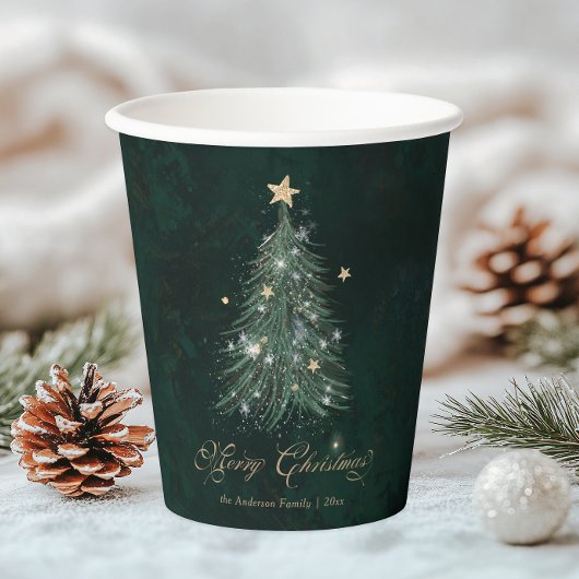 Eleganter grüner goldener Weihnachtsbaum Pappbecher