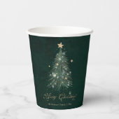 Eleganter grüner goldener Weihnachtsbaum Pappbecher (Rückseite)