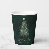 Eleganter grüner goldener Weihnachtsbaum Pappbecher (Vorderseite)