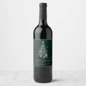 Eleganter grüner goldener Weihnachtsbaum Weinetikett (Vorderseite)