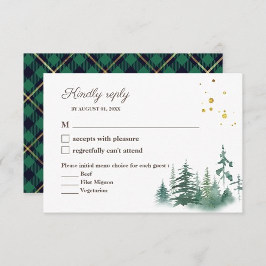 Eleganter, grüner Goldmedaillenbaum Hochzeit RSVP (Vorne/Hinten)