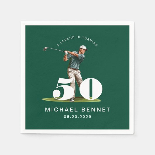 Eleganter grüner Golfer 50. Geburtstag Serviette (Vorderseite)