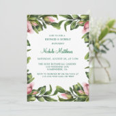 Eleganter grüner Kraut Rosa Bud Brunch & Bubbly Einladung (Stehend Vorderseite)