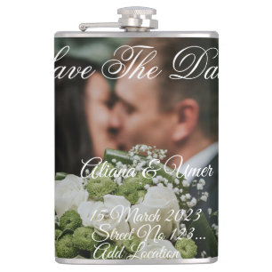 Eleganter grüner Kuss Save the Date Flachmann