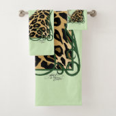 Eleganter grüner Leopard-Botanik-Henna Badhandtuch Set (Insitu)