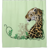 Eleganter grüner Leopard Botanik-Henna Duschvorhang (Vorderseite)