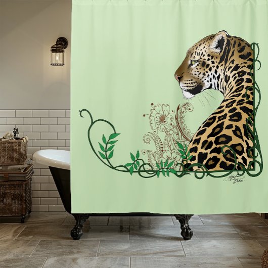 Eleganter grüner Leopard Botanik-Henna Duschvorhang