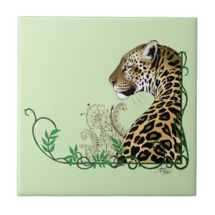 Eleganter grüner Leopard-Botanik-Henna Fliese