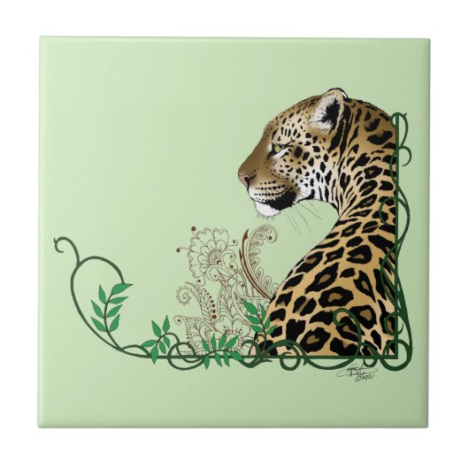 Eleganter grüner Leopard-Botanik-Henna Fliese (Vorderseite)