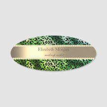 Eleganter grüner Leopardenprint, Streifen, Perlen 