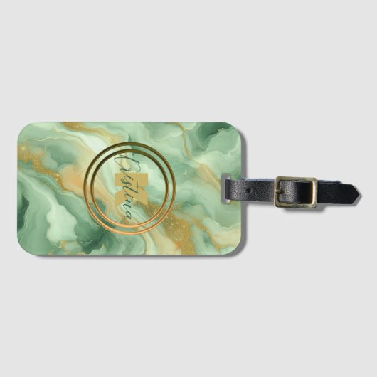 Eleganter grüner Marmor mit goldenen Glitzer-Venen Gepäckanhänger (Vorderseite (Horizontal))