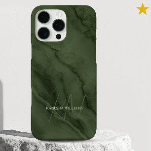 Eleganter grüner Marmor mit individuellem Namen un iPhone 16 Pro Max Hülle