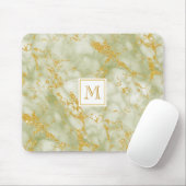 Eleganter, grüner Marmor Monogram Imitate Gold Gli Mousepad (Mit Mouse)
