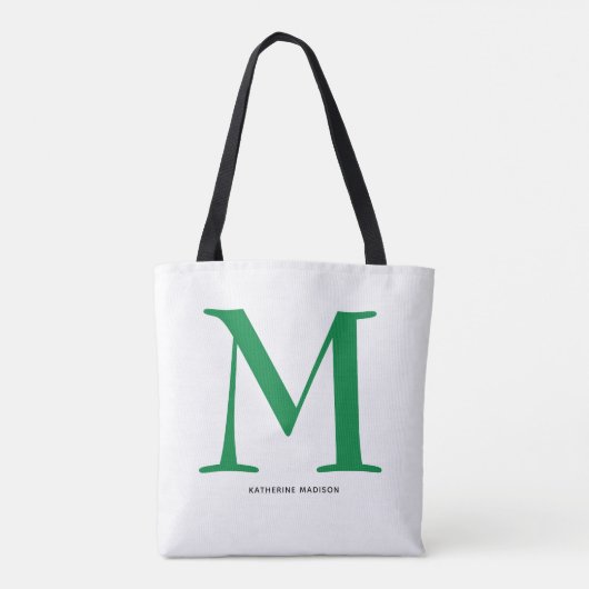 Eleganter grüner Monogrammname Tasche (Rückseite)