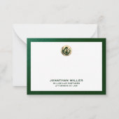 Eleganter grüner Notecard mit Goldener Logo-Anwalt Mitteilungskarte (Rückseite)