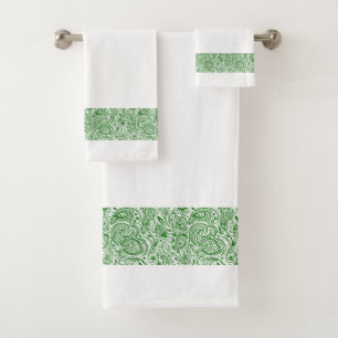 Eleganter Grüner Paisley Blumenstreifen Badhandtuch Set