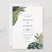 Eleganter, grüner Palm, Gold (Nachahmung) Grenze Einladung (Vorderseite)