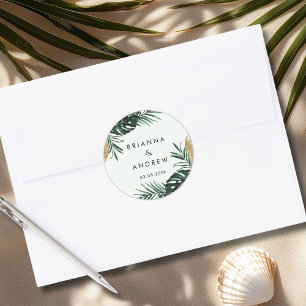 Eleganter, grüner Palm, Gold (Nachahmung) Grenze Runder Aufkleber