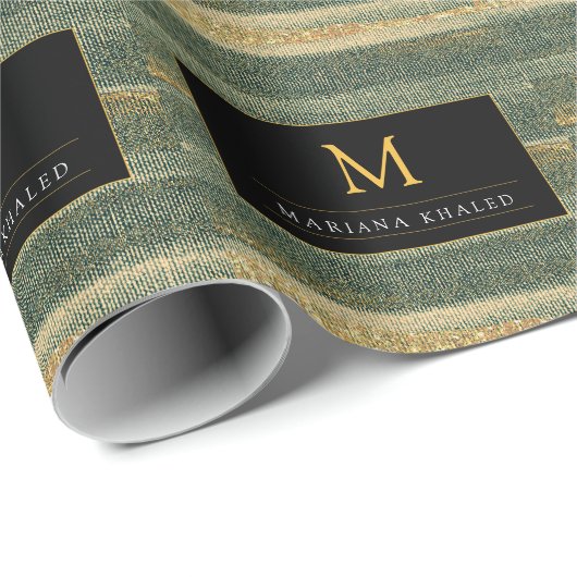 Eleganter Grüner Pinsel mit Gold und Schwarz Geschenkpapier (Rolleneckpunkt)