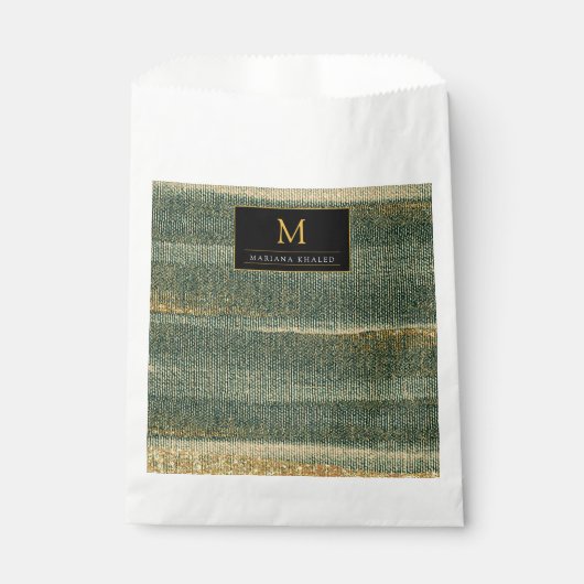 Eleganter Grüner Pinsel mit Gold und Schwarz Geschenktütchen (Vorderseite)